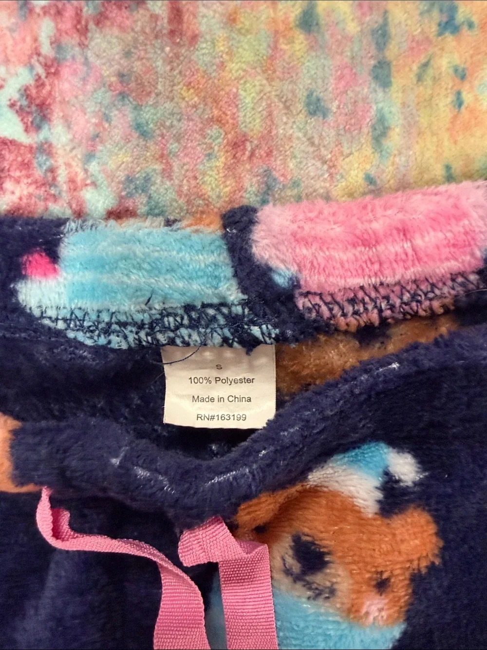 Girls' Navy Plush Pajama Pants with Pink & Blue Bear Motif